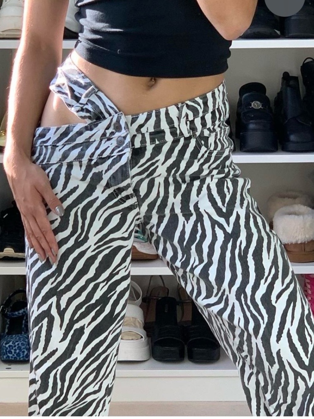 Tiger Mist Zebra-Print Black & White Jeans
